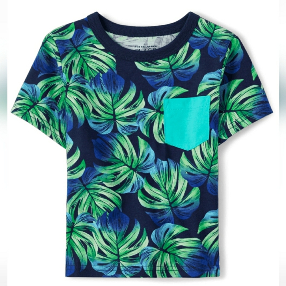 Baby And Toddler Boys Short Sleeve Tropical Pocket Top - Tidal